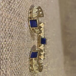 Gold-Tone Earrings and broach matching set blue glass
